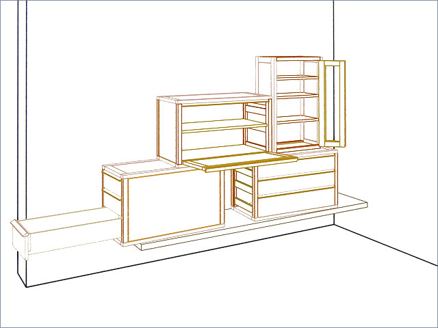 Vitrine als Element eines Sideboard Kistenstapels.