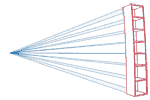 Radius 30. Bcherturm. Die Skizze zeigt die zunehmende Neigung der Fcher.